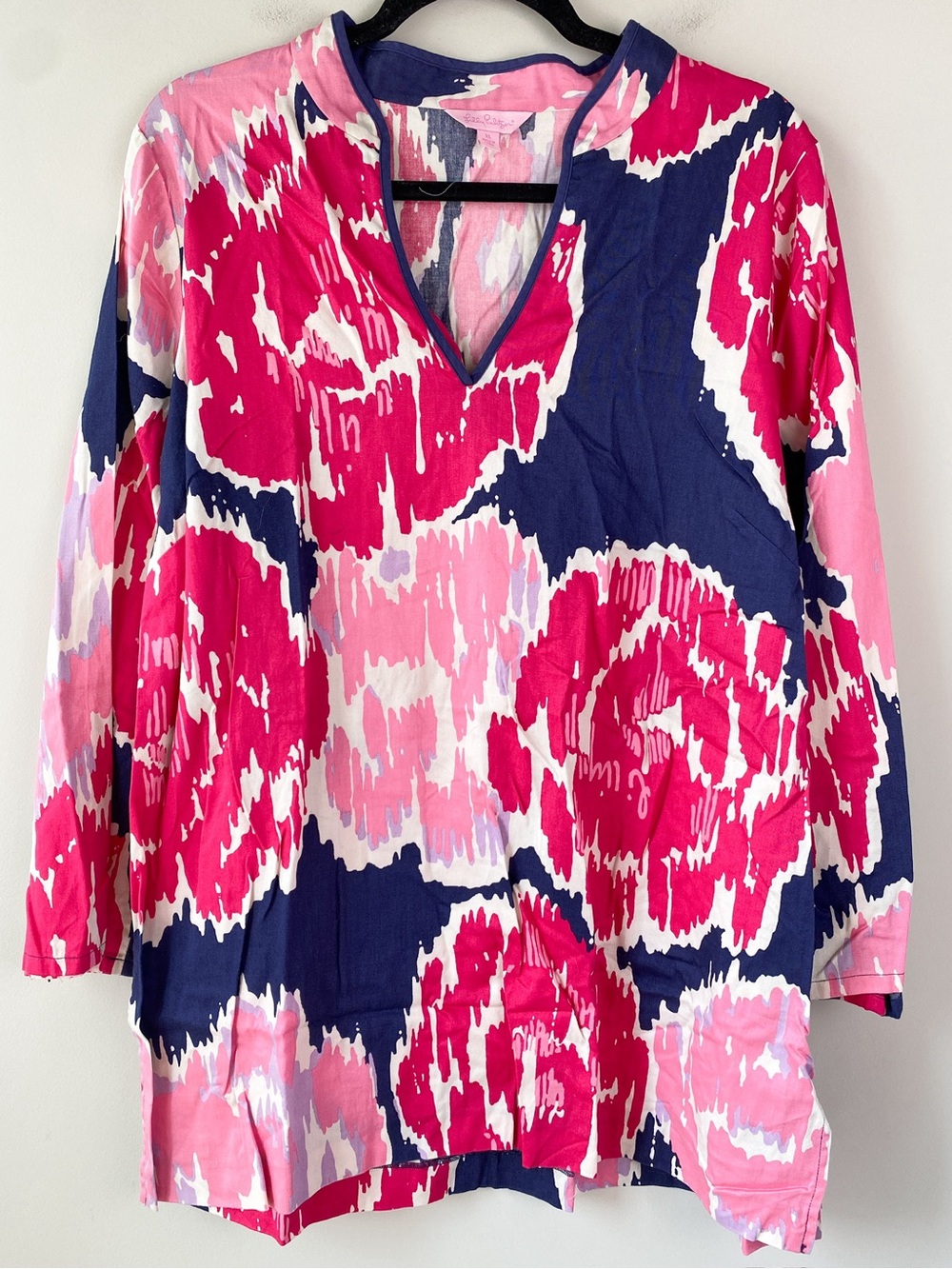 Lilly Pulitzer Womens Ciara Tunic Top XL Navy Brava Pink Floral Coastal Cotton